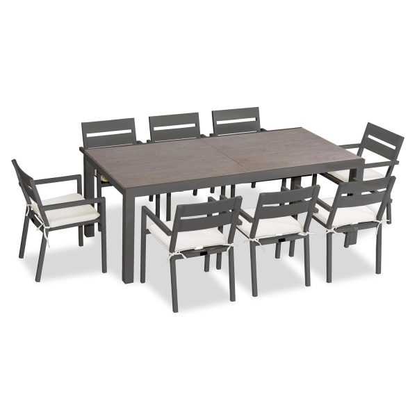Calm Bay 9 Pc Extendable Aluminum Dining Set in Slate/Barnwood/Canvas Natural by Lakeview Outdoor Designs