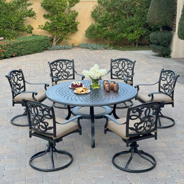 Santa Monica 7 Pc Cast Aluminum Dining Set in Antique Bronze By Darlee