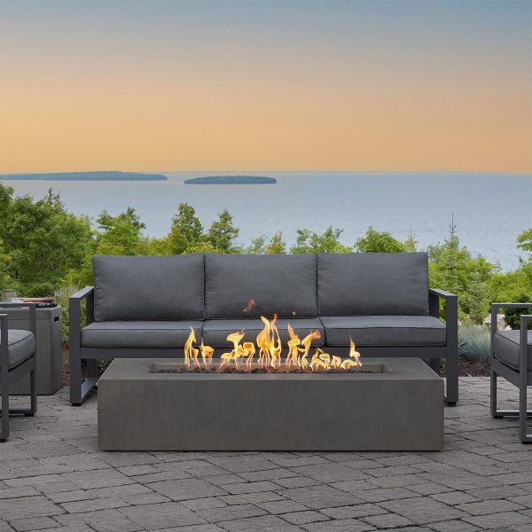 Olliewood 60 Inch Rectangular GFRC Natural Gas Fire Pit Table in Carbon by BBQGuys Signature