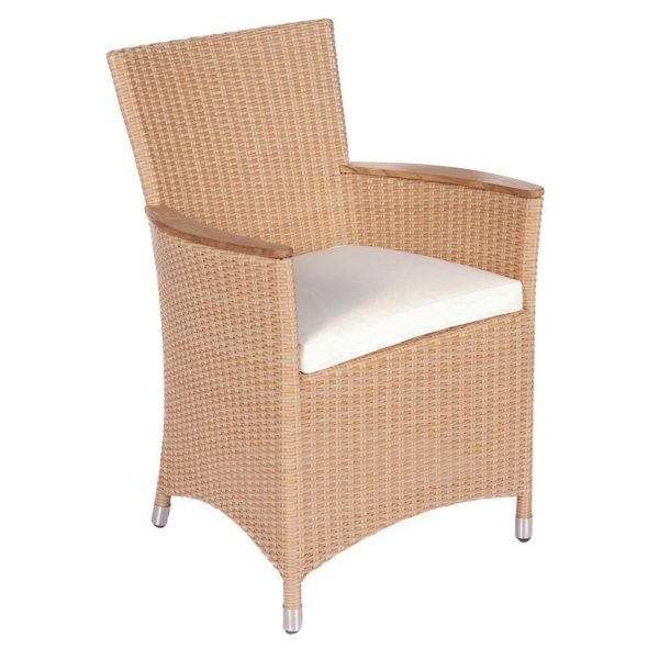 Royal Teak Collection Helena Wicker Patio Dining Chair - Honey Wicker / White Cushion