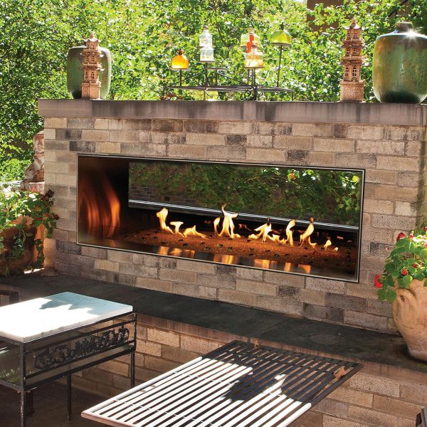 White Mountain Hearth By Empire Carol Rose 48-Inch Vent Free Natural Gas Outdoor Linear See-Through Fireplace W/ Manual Electronic Ignition & LED Light System - OLL48SP12SN
