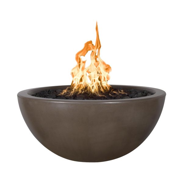 Luna 38 Inch Round GFRC Propane Fire Pit in Chocolate by The Outdoor Plus