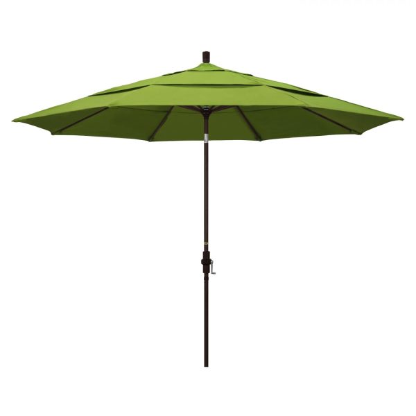 California Umbrella 11 Ft. Octagonal Aluminum Collar Tilt Patio Umbrella W/ Crank Lift & Aluminum Ribs - Bronze Frame / Sunbrella Canvas Macaw Canopy