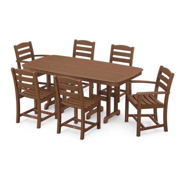 POLYWOOD La Casa Cafe 7 Piece Rectangular Arm Chair Dining Set - Teak