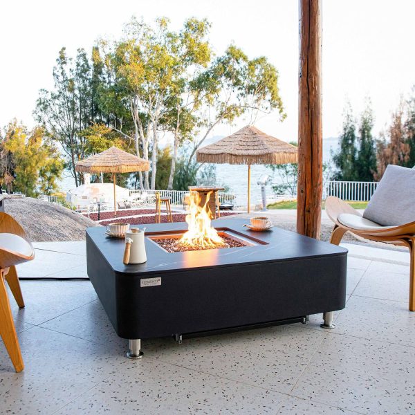 Crossview 42 Inch Square Porcelain Propane Fire Pit Table in Black by Lakeview Outdoor Designs