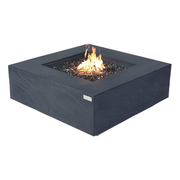 Roraima 40 Inch Square Concrete Propane Fire Pit Table in Black by Elementi