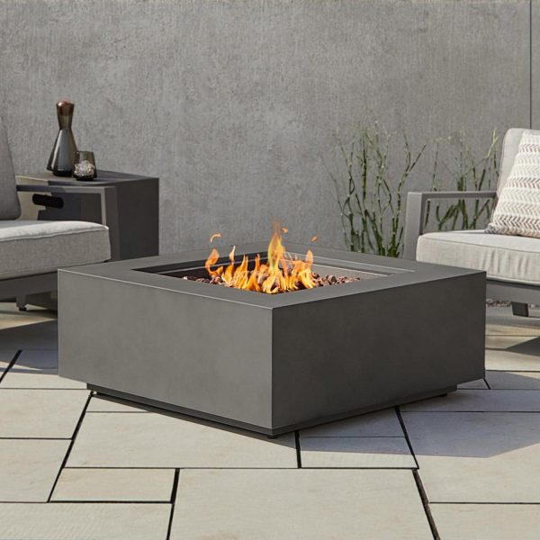 Elysian 36 Inch Square Powder Coated Steel Propane Fire Pit Table in Weathered Slate by Lakeview Outdoor Designs