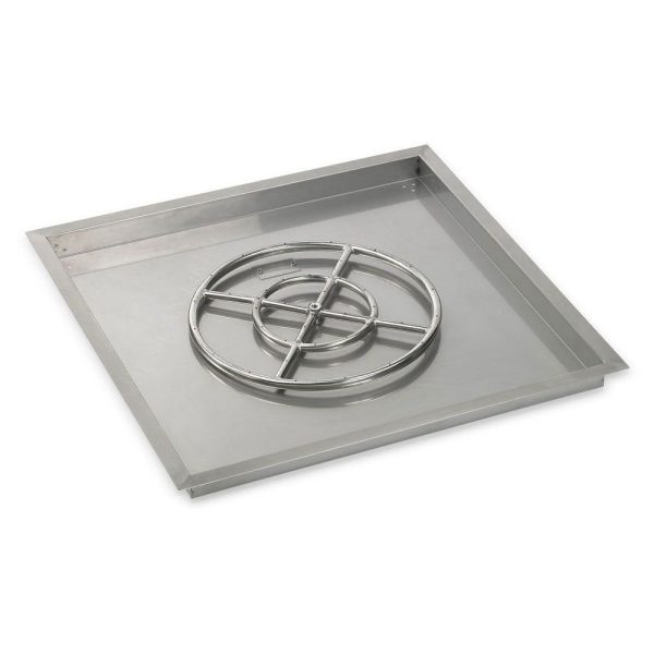 BBQGuys Signature 30-Inch Stainless Steel Square Drop-In Pan W/ 18-Inch Propane Gas Fire Ring - SS-SQP-30-ASBL-LP