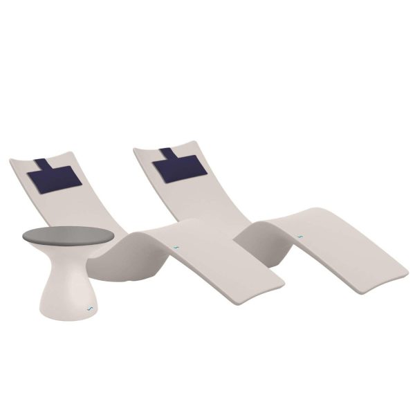 Autograph 3 Pc Set Polyresin Chaise Lounge Set in Cloud/Gray w/ Captain Navy Pillow by Ledge Lounger
