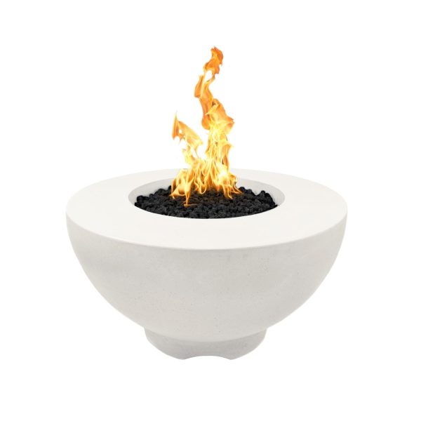 Sienna 37 Inch Round GFRC Propane Fire Pit w/ Glow Plug in Limestone by The Outdoor Plus
