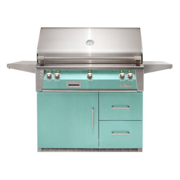 Alfresco ALXE 42-Inch Freestanding Propane Grill On Refrigerated Cart With Rotisserie in Light Green - ALXE-42RFG-LP-S6027