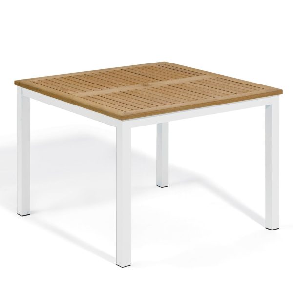 Travira 40 Inch Chalk Aluminum Dining Table W/ Natural Tekwood Table Top By Oxford Garden