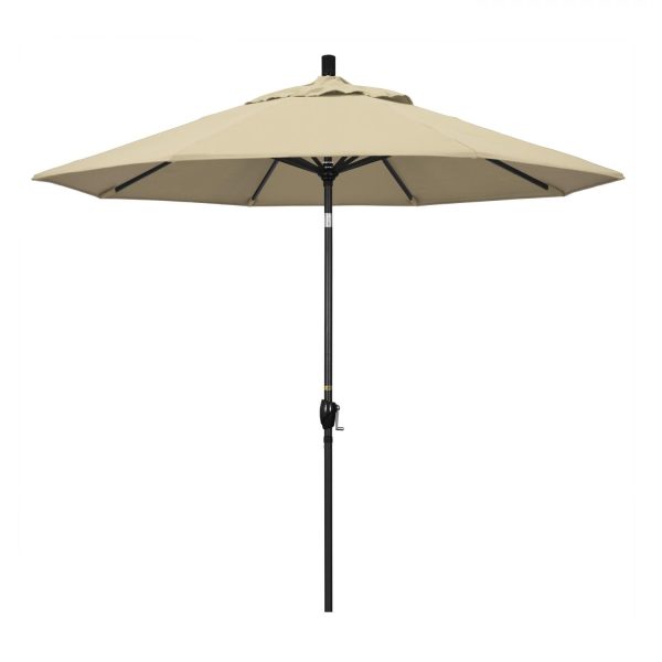 California Umbrella 9 Ft. Octagonal Aluminum Push Button Tilt Patio Umbrella W/ Crank Lift & Aluminum Ribs - Stone Black Frame / Sunbrella Canvas Antique Beige Canopy