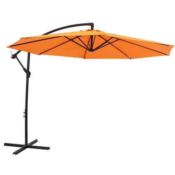 Ultimate Patio 9.5 Ft. Octagonal Aluminum Patio Cantilever Umbrella W/ Crank - Black Frame & Tangerine Polyester Canopy