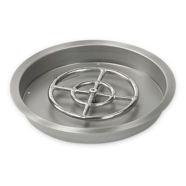 BBQGuys Signature 19-Inch Stainless Steel Round Drop-In Pan W/ 12-Inch Natural Gas Ring Burner - SS-RSP-19-ASBL
