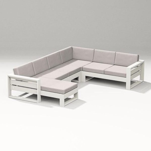 Latitude 5 Person Sectional Sofa in Vintage White/Dune Burlap By PW Designer Series