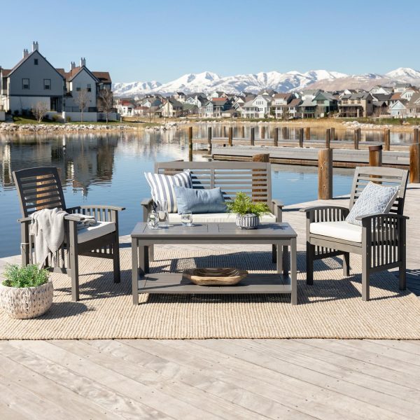 4 Pc Acacia Seating Set in Gray Wash Off-White by Ultimate Patio