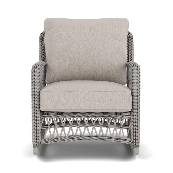 Mackinac Wicker Rocking Club Chair in Putty/Remy Cloud By Lloyd Flanders