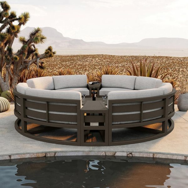 Misty Cove 7 Pc Aluminum Seating Set - Curved Sectional in Slate/Cast Silver by Lakeview Outdoor Designs
