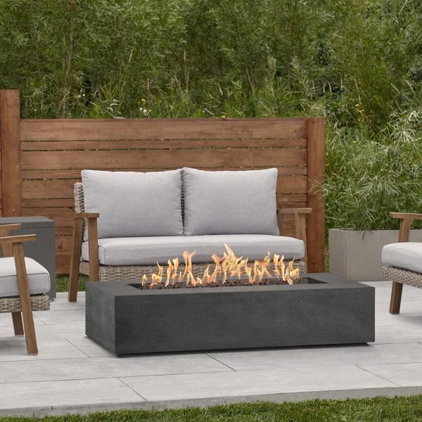 Hillview Bay 56 Inch Rectangular GFRC Natural Gas Fire Pit Table in Carbon by BBQGuys Signature