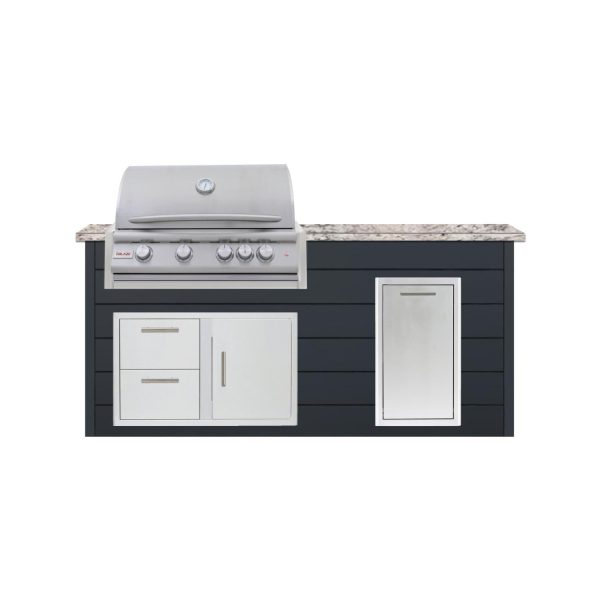 BBQGuys Signature 6 Ft Outdoor Kitchen Island w/ 32 Inch Natural Gas Blaze LTE+ Grill & Narrow Trash Bin | Asphalt Gray w/ White Granite