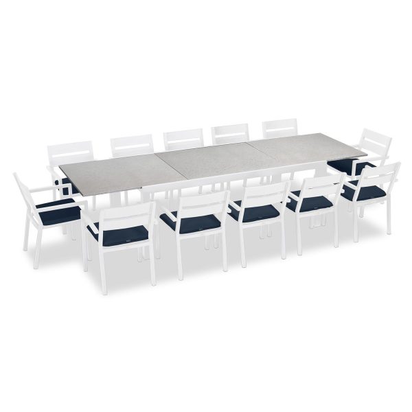Calm Bay 13 Pc Extendable Aluminum Dining Set in White/Concrete/Spectrum Indigo by Lakeview Outdoor Designs