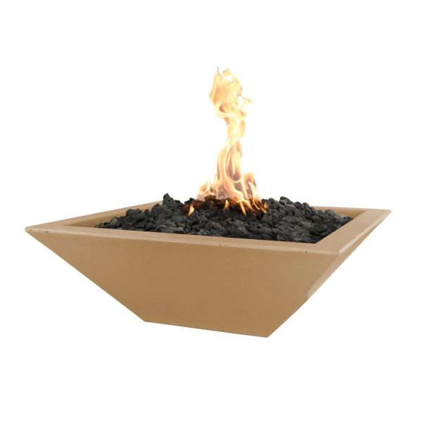 Maya 24 Inch Square GFRC Propane Fire Bowl in Brown by The Outdoor Plus