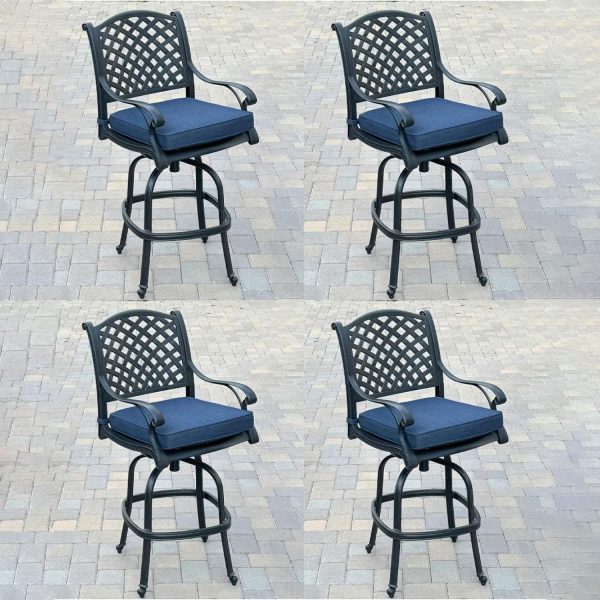 Nassau Cast Aluminum 4 Pc Set Swivel Bar Stool Set in Antique Bronze/Navy by Darlee
