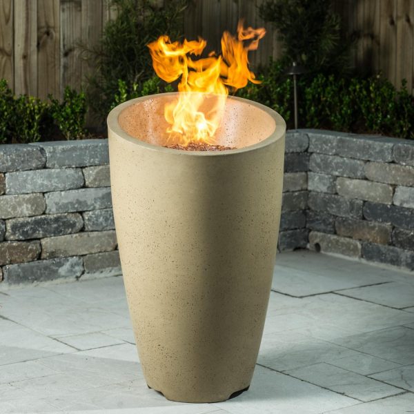 Eclipse 23 Inch Round GFRC Propane Fire Urn in Cafe Blanco by American Fyre Designs