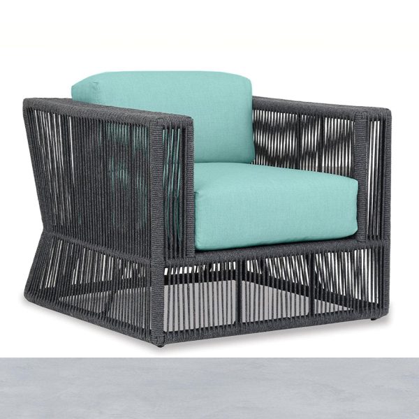Milano Olefin Rope & Aluminum Patio Club Chair in Dupione Celeste w/ Self Welt By Sunset West
