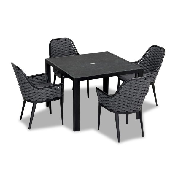 Chloe Bay 5 Pc Aluminum Square Dining Set in Black by Lakeview Outdoor Designs