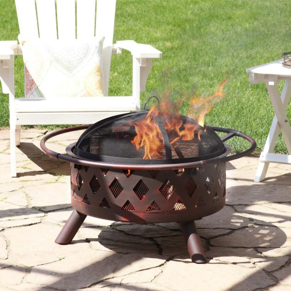 Crossweave 30 Inch Round Steel Wood-Burning Fire Pit in Bronze by Ultimate Patio