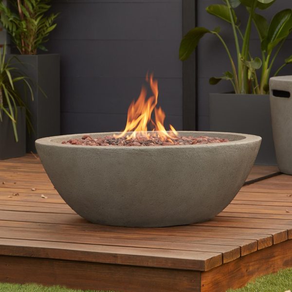 Creekwood 36 Inch Round MGO Propane Fire Bowl in Glacier Gray by Lakeview Outdoor Designs