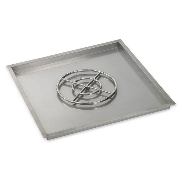 BBQGuys Signature 36-Inch Stainless Steel Square Drop-In Pan W/ 18-Inch Propane Gas Fire Ring - SS-SQP-36-ASBL-LP