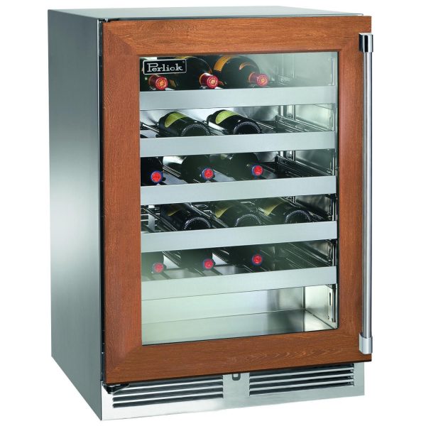 Perlick 24-Inch Signature Series Shallow Depth Marine & Coastal Series Stainless Steel Panel Ready Glass Door Outdoor Wine Reserve W/ Door Lock - Left Hinge - HH24WM-4-4LL