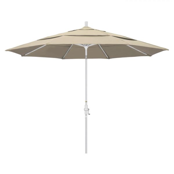 California Umbrella 11 Ft. Octagonal Aluminum Collar Tilt Patio Umbrella W/ Crank Lift & Aluminum Ribs - Matted White Frame / Sunbrella Canvas Antique Beige Canopy