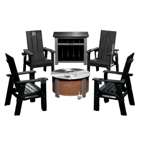 X Series 6 Pc 24 Inch Corten Steel Fire Pit Seating Set in Black by Breeo