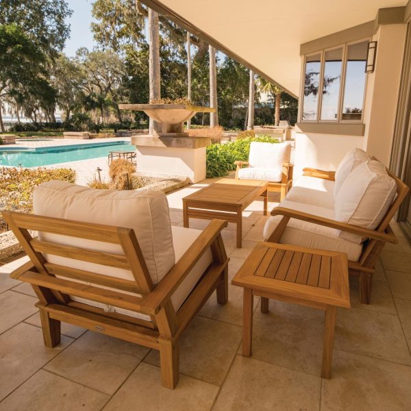 Miami 6 Pc Teak Seating Set in Canvas Natural by Royal Teak Collection