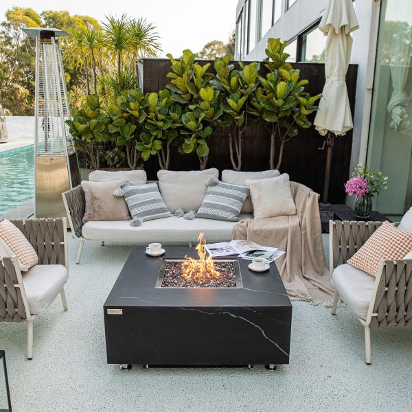 Bethbrook 39 Inch Square Concrete Propane Fire Pit Table in Black by Lakeview Outdoor Designs