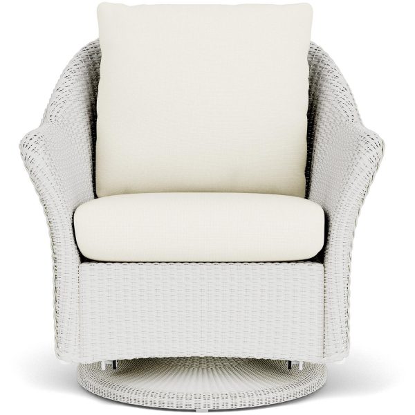 Weekend Retreat Lloyd Loom Swivel Glider Club Chair in Matte White/Sailcloth Salt by Lloyd Flanders