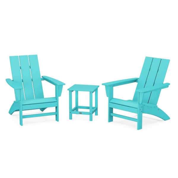 Modern Adirondack 3 Pc Recycled Plastic Seating Set w/ Long Island End Table in Aruba by POLYWOOD