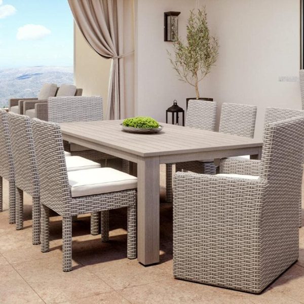 Coronado 9 Piece Resin Wicker Patio Dining Set W/ Dining Table & Sunbrella Canvas Flax Cushions By Sunset West