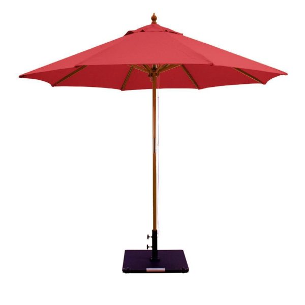 Galtech 9 Ft. Octagonal Hardwood Patio Market Umbrella W/ Pulley - Dark Wood W/ Sunbrella Canvas Jockey Red Canopy