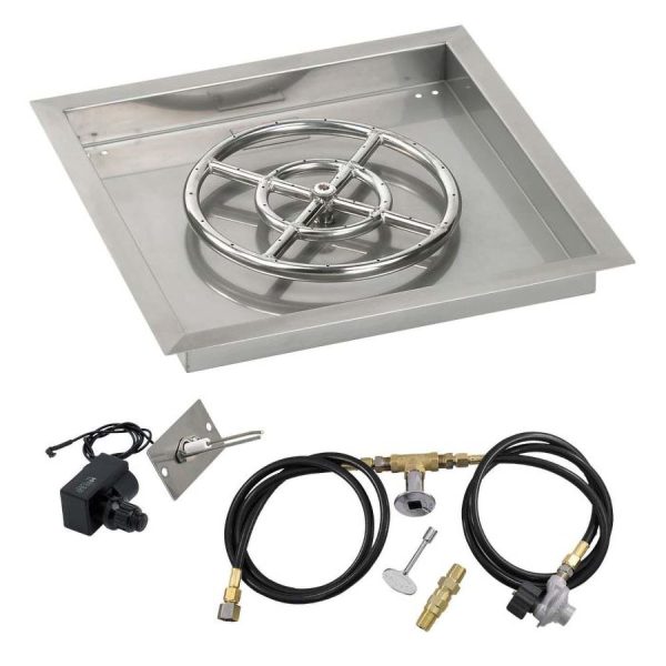 BBQGuys Signature 18 Inch Stainless Steel Square Drop-In Pan W/Spark Ignition Kit - 12 Inch Ring - Propane