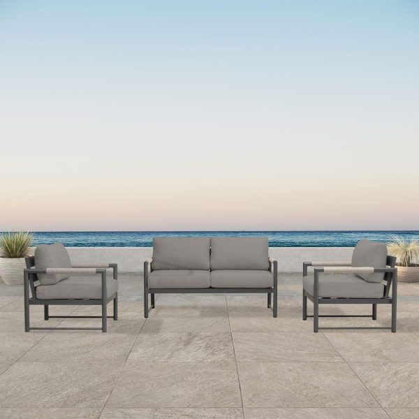 Avenue Bay 3 Pc Aluminum Seating Set in Slate/Canvas Charcoal by Lakeview Outdoor Designs