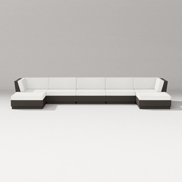Elevate 7 Pc Recycled Plastic Double Chaise Seating Set in Vintage Coffee/Natural Linen By PW Designer Series