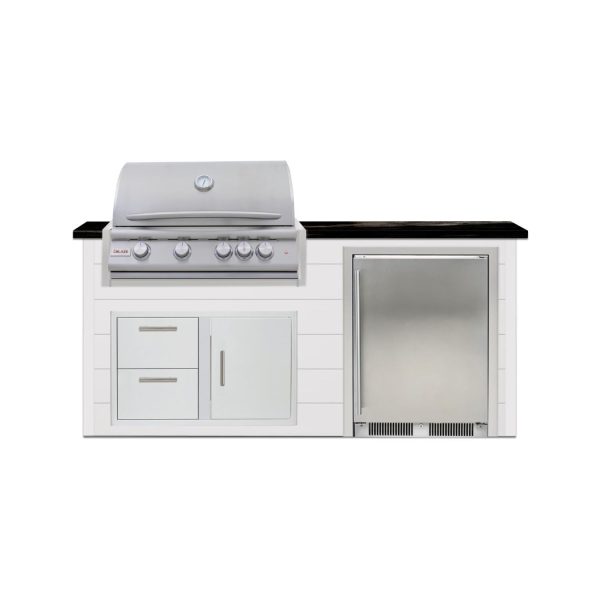 BBQGuys Signature 6 Ft Outdoor Kitchen Island w/ 32 Inch Propane Blaze LTE+ Grill & Refrigerator | Crystal White w/ Titanium Granite