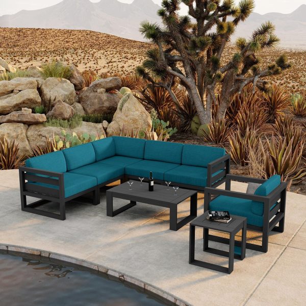 Misty Cove 8 Pc Aluminum Seating Set w/ Sectional in Slate/Spectrum Peacock by Lakeview Outdoor Designs