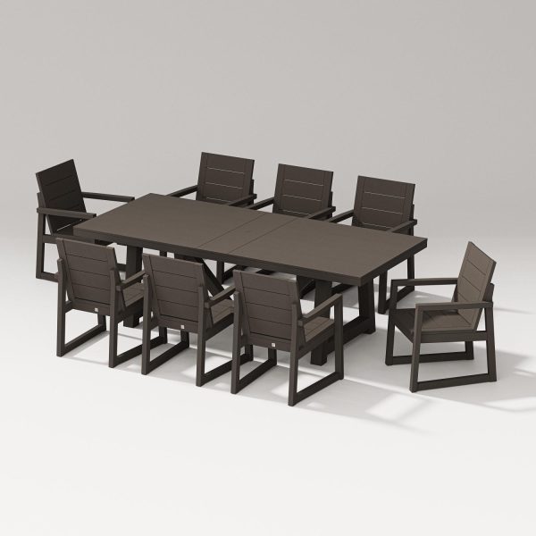 Elevate 9 Pc A-Frame Table Arm Chair Dining Set in Vintage Coffee By PW Designer Series