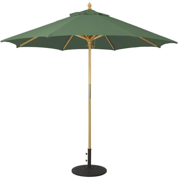 Galtech 9 Ft. Octagonal Hardwood Patio Market Umbrella W/ Push Lift - Light Wood W/ Sunbrella Canvas Forest Green Canopy